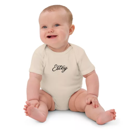 Body Gouttelette – Naturel, face Body bébé Gouttelette Estey coton biologique naturel, vue face, broderie Estey