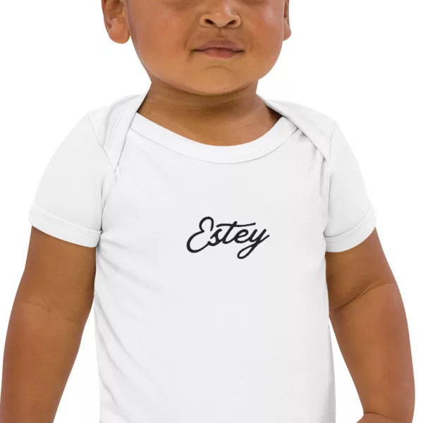 Body Gouttelette – Coloris foncé, face Body bébé Gouttelette Estey coton biologique 200 g/m², coloris foncé, brodé