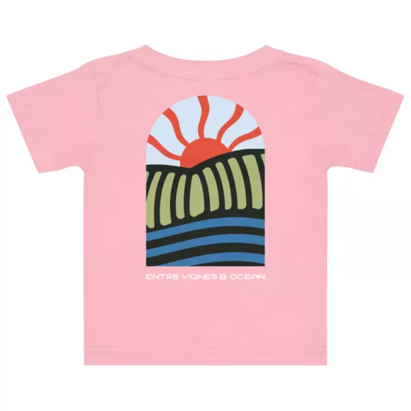 Body Paparon – Coton bio rose, vue dos T-shirt bébé Paparon Estey coton peigné rose, vue dos, col côtelé surpiqué, impression