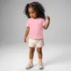 Body Paparon – Coton bio rose, face T-shirt bébé Paparon Estey coton peigné rose, vue face, emblème Estey imprimé, bébé