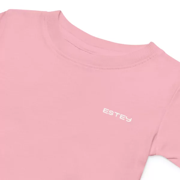 Body Paparon – Détail rose, broderie encolure T-shirt bébé Paparon Estey coton peigné rose, détail encolure et impression, finitions premium