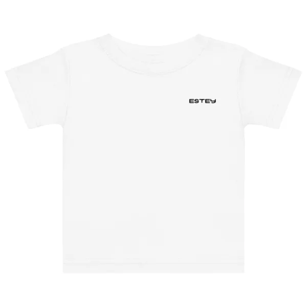 Body Paparon – Coton bio blanc, face T-shirt bébé Paparon Estey coton peigné 153 g/m² blanc, emblème Estey imprimé