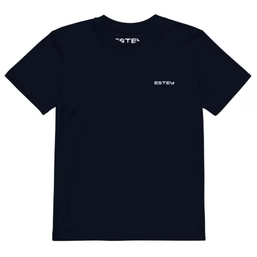 T-shirt Gouyat enfant – Navy, face T-shirt enfant Gouyat Estey coton 155 g/m² navy, vue face, emblème Estey imprimé, XS–XL enfant