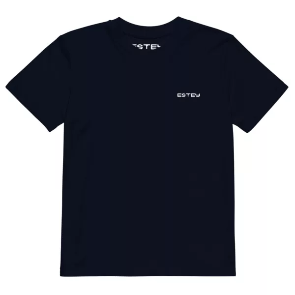 T-shirt Gouyat enfant – Navy, face T-shirt enfant Gouyat Estey coton 155 g/m² navy, vue face, emblème Estey imprimé, XS–XL enfant