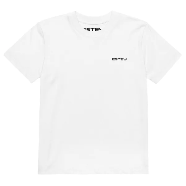 T-shirt Gouyat enfant – Blanc, face T-shirt enfant Gouyat Estey coton 155 g/m² blanc, vue face, emblème Estey imprimé, doux confortable