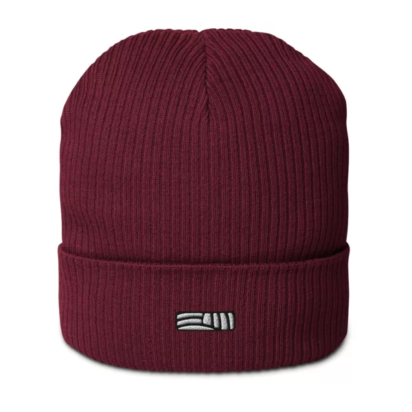 Bonnet Sillon – Burgundy Bonnet Sillon Estey coton biologique bordeaux, côtes 2x2, broderie Estey, taille unique mixte