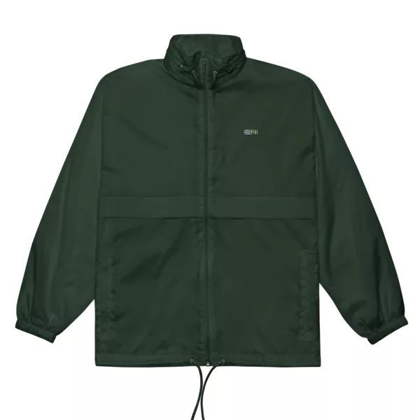Coupe-vent Radée Estey nylon déperlant vert forêt, vue face, capuche dissimulée, brodé