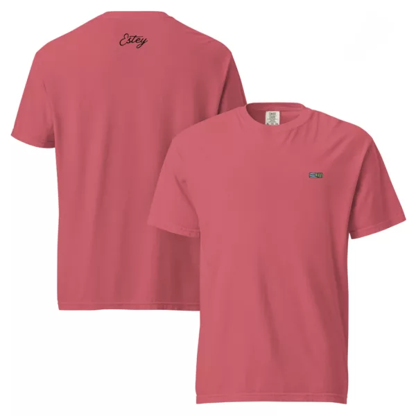 T-shirt Sarment – Garment-dyed pastèque T-shirt Sarment Estey garment-dyed pastèque, coton ring-spun 206 g/m², broderie signature