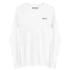 unisex-long-sleeve-tee-white-front-6a3bcdb47f552.jpg T-shirt unisexe à manches longues Estey en coton blanc, vue de face avec le logo brodé