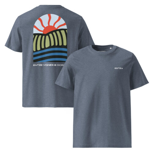 T-shirt Soca Estey coton 185 g/m² bleu chiné foncé, face et dos, broderie, unisexe XS–4XL