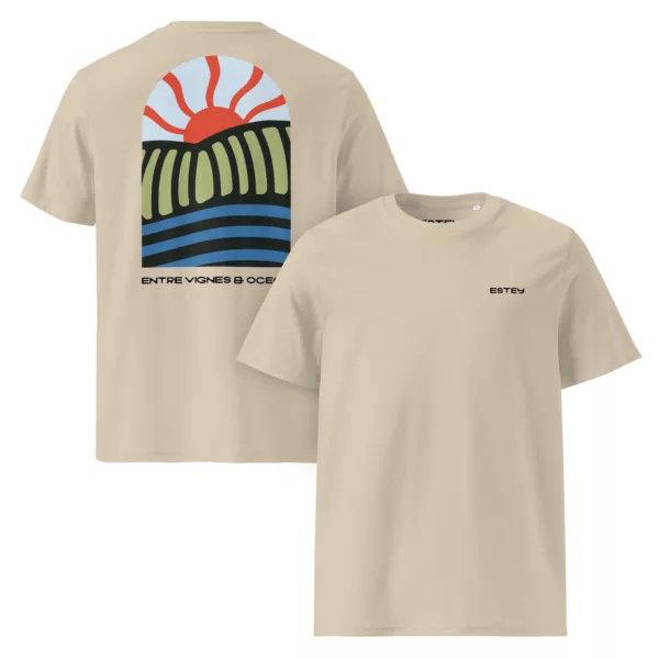 T-shirt Soca – Sable désert, face et dos T-shirt Soca Estey coton 180 g/m² sable désert, face et dos, emblème Estey imprimé, unisexe