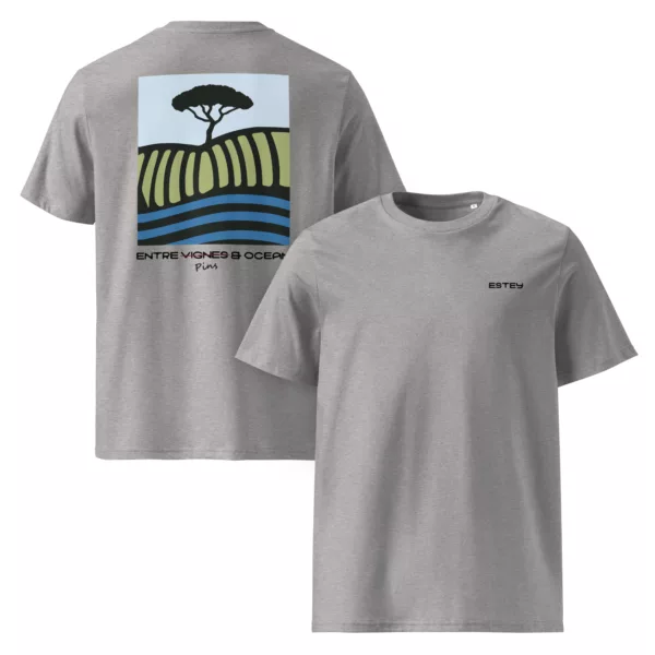 unisex-organic-cotton-creator-2.0-t-shirt-heather-grey-front-and-back-6a3ba2387b1f4 T-shirt unisexe ESTEY Landes en coton biologique gris chiné — illustration Landes imprimée au dos