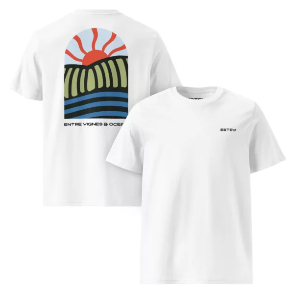 T-shirt Soca – Blanc, face et dos T-shirt Soca Estey coton 180 g/m² blanc, face et dos, emblème Estey imprimé, unisexe inclusif