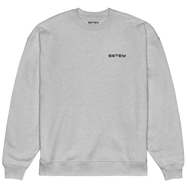Sweat Macaron – Coloris moyen, face Sweat oversize Macaron ESTEY gris chiné, vue de face, coupe oversize