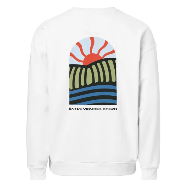 Sweat Macaron – Zoom col et poche Sweat oversize Macaron ESTEY blanc en molleton 350 g/m², vue de dos avec impression