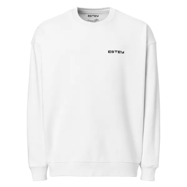 Sweat Macaron – Vue dos Sweat oversize Macaron ESTEY blanc, vue de face, emblème Estey imprimé côté cœur