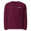 Sweat col rond Genèse Estey coton 280 g/m², détail du logo imprimé Estey gros plan, finitions premium