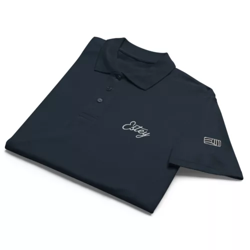 Polo Coteaux Estey coton piqué navy, détail col boutonné et broderie, 210 g/m², finitions