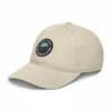 Casquette Dune Estey en coton bio beige oyster, vue trois quarts avec broderie ronde girondine