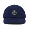 Casquette Le Cap Estey velours côtelé bleu marine – face Casquette Le Cap Estey velours côtelé bleu marine vue de face, broderie Entre Vignes & Océan